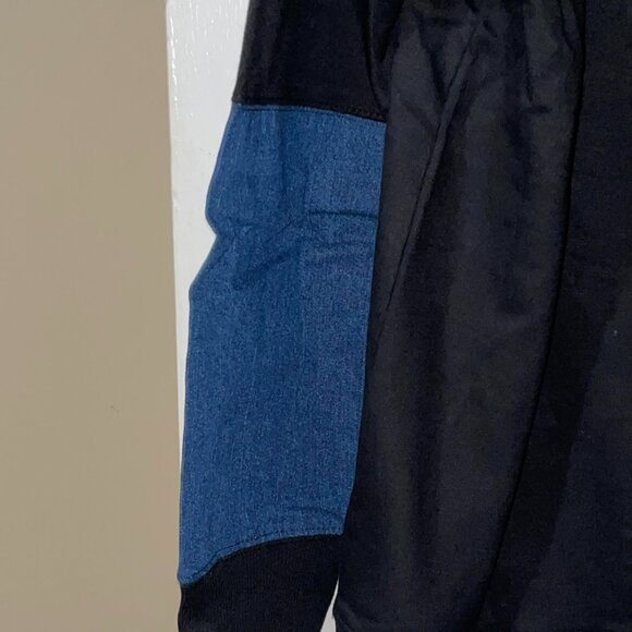 Jordache Vintage Adam Mixed Fabric Black and Blue Denim Hoodie Size L - Picture 3 of 13